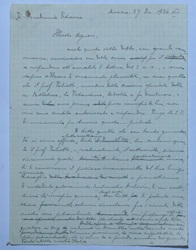 Minuta della lettera di Corrado Lazzeri a Fernand Brisset (27 dicembre 1934)